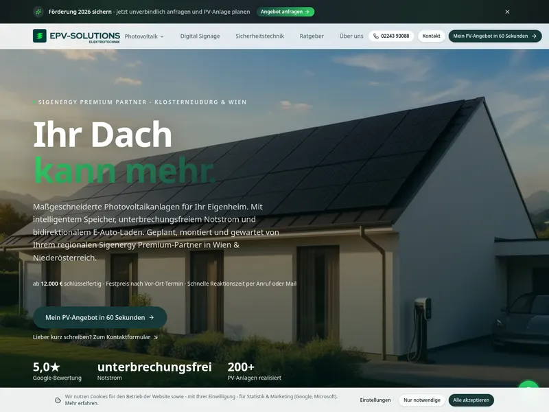 Screenshot der Website EPV Solutions