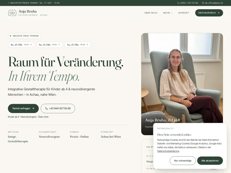 Screenshot der Website Anja Bruha