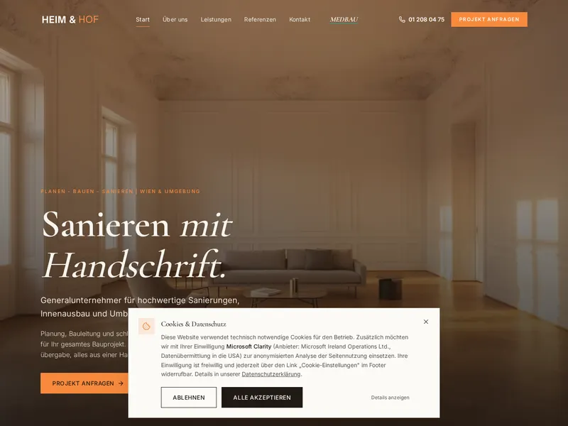 Screenshot der Website Heim & Hof